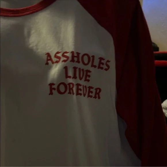 Red and White ASSHOLES LIVE FOREVER Shirt - Picture 2 of 4